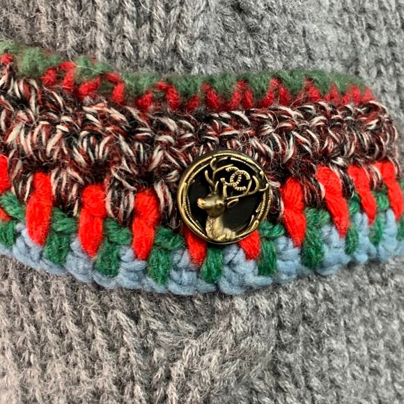 Size 12 Grey Multi Color Wool Cable Knit Bobble Leather Trim Jacket - Picture 4 of 11